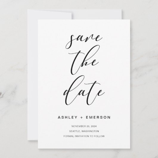 Moderne bijtende kalligrafie voor legante bruiloft save the date (Voorkant)