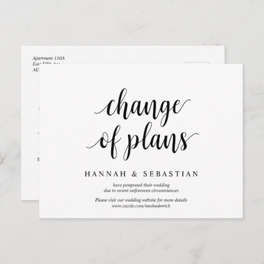 Moderne bijzin, wijziging van plannen, uitstel briefkaart (Voorkant / Achterkant)