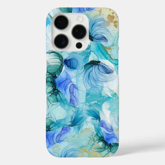 Moderne Billowy Wervelt Blauw Goud iPhone Case (Achterkant)