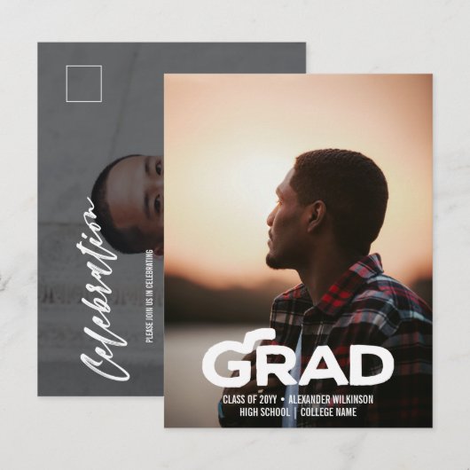 Moderne binaire scriptfunctie voor minimale fotogr uitnodiging briefkaart (Voorkant / Achterkant)