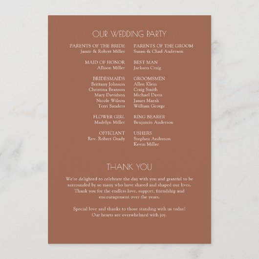 Moderne biologische bloemen scheider bruiloft programmakaart (Achterkant)