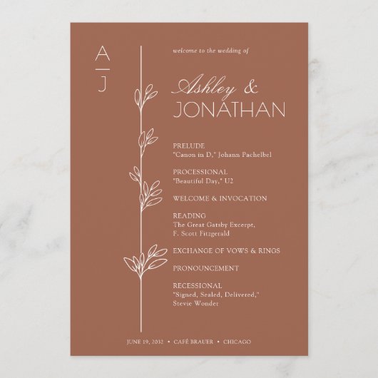 Moderne biologische bloemen scheider bruiloft programmakaart (Voorkant)