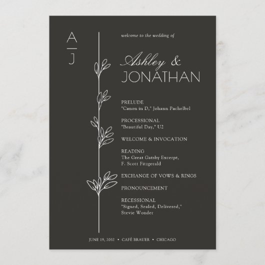 Moderne biologische bloemen scheider bruiloft programmakaart (Voorkant)