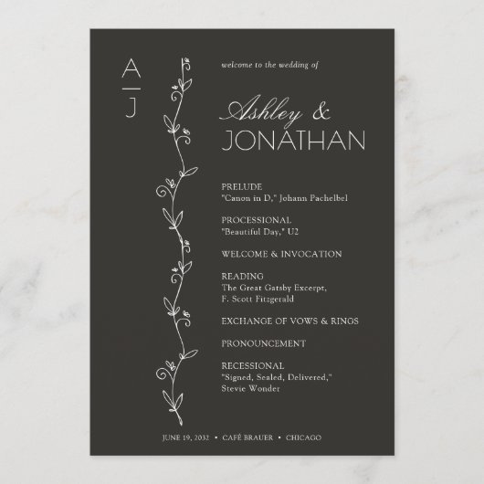 Moderne biologische bloemen scheider bruiloft programmakaart (Voorkant)