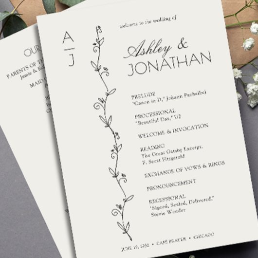 Moderne biologische bloemen scheider bruiloft programmakaart