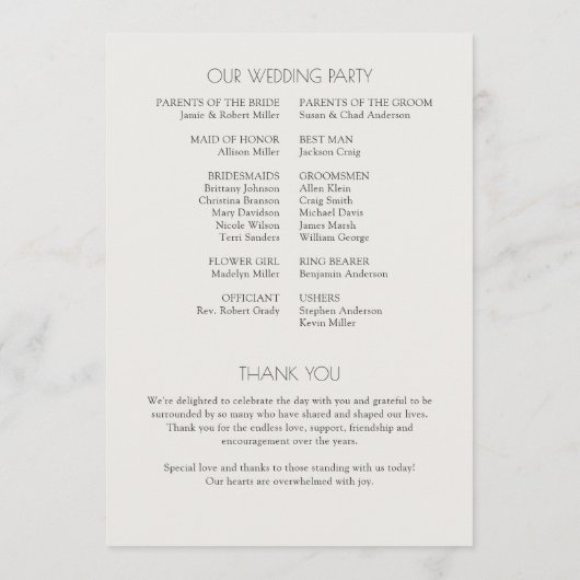 Moderne biologische bloemen scheider bruiloft programmakaart (Achterkant)