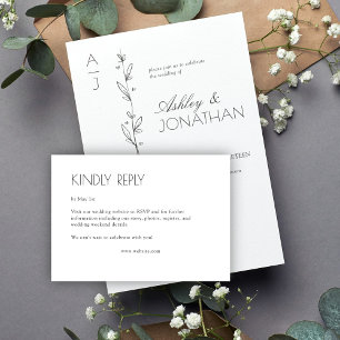 Moderne biologische bloemen scheider bruiloft RSVP kaartje