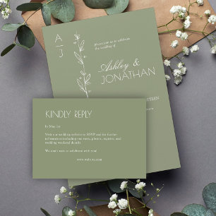 Moderne biologische bloemen scheider bruiloft RSVP kaartje