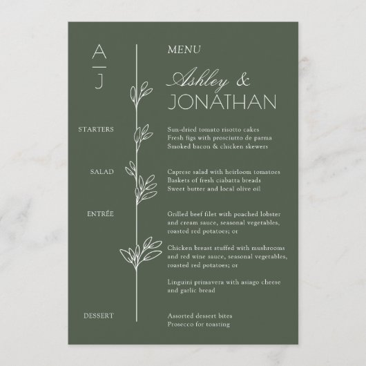 Moderne biologische Bloemenscheider bruiloft recep Menu (Voorkant)