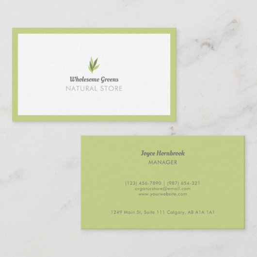 Moderne biologische winkel Minimalistisch voedsel  Visitekaartje (Voorkant / Achterkant)