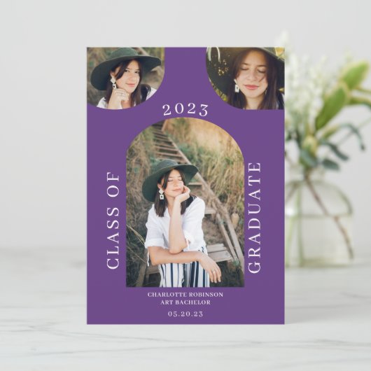 Moderne bioscoop paars 4 foto-afstuderen kaart (Staand voorkant)