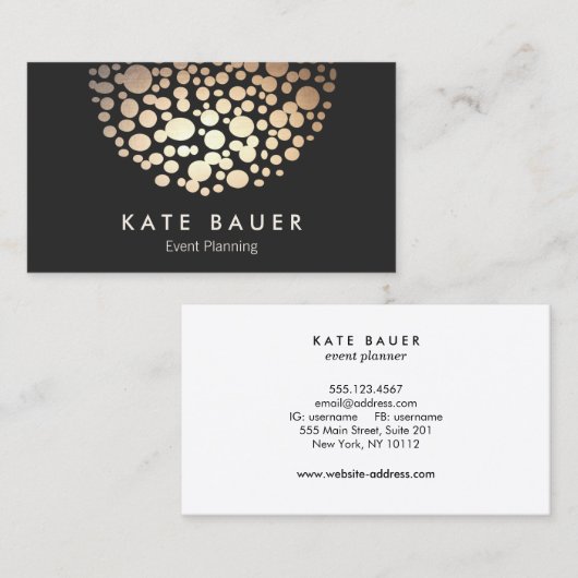 Moderne Black and Gold Event Planner Visitekaartje (Voorkant / Achterkant)