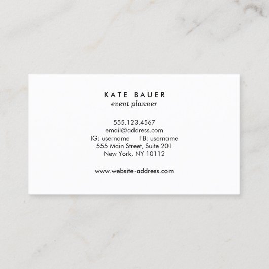 Moderne Black and Gold Event Planner Visitekaartje (Achterkant)