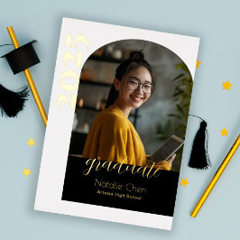 Moderne Black Arch Foto Afstudeerfeest Folie Uitnodiging