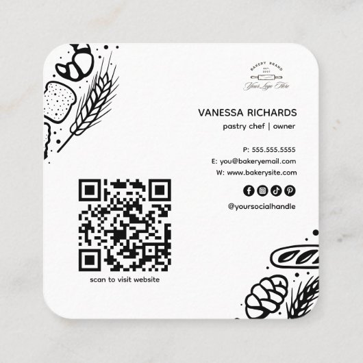 Moderne Black Baked Goods Border QR Code Bakkerij Vierkante Visitekaartje (Achterkant)