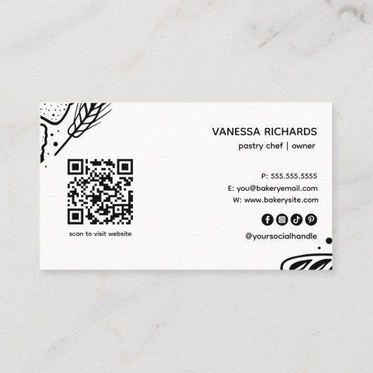 Moderne Black Baked Goods Border QR Code Bakkerij Visitekaartje (Achterkant)