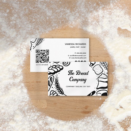 Moderne Black Baked Goods Border QR Code Bakkerij Visitekaartje