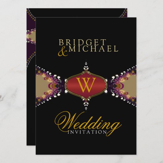 Moderne Black Batik Elegance bruiloft uitnodiging (Voorkant / Achterkant)