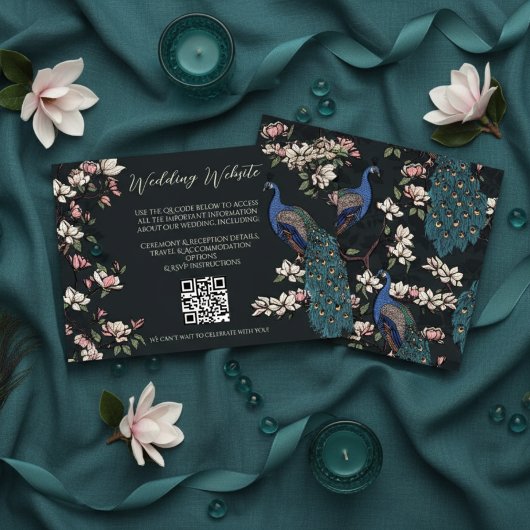 Moderne Black Blue Peacock website QR-code Informatiekaartje