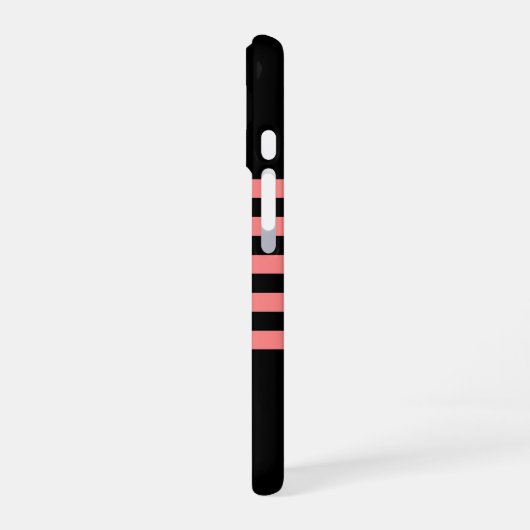 Moderne Black Blush Pink Stripe Monogrammed iPhone 16 Hoesje (Linkerkant)