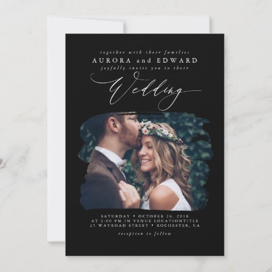 Moderne Black Boho trouwfoto Kaart (Voorkant)