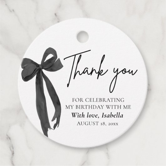 Moderne Black Bow Coquette Verjaardag Bedankt Bedankjes Labels (Voorkant)