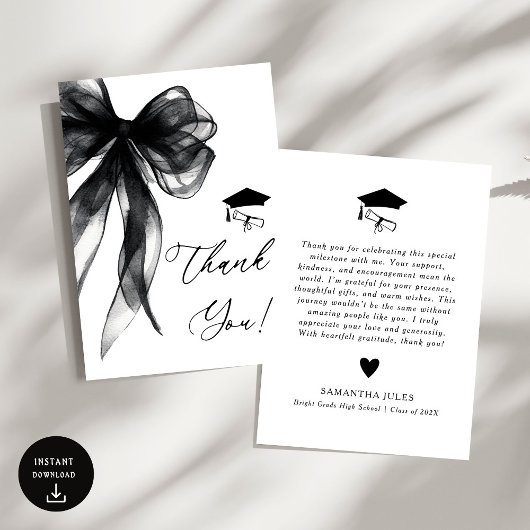 Moderne Black Bow Graduation Party Bedankkaart