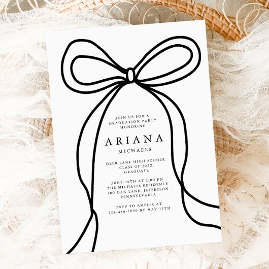 Moderne Black Bow Graduation Party Uitnodiging