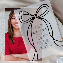 Moderne Black Bow Graduation Party Vellum Uitnodigingen