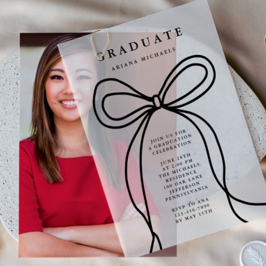 Moderne Black Bow Graduation Party Vellum Uitnodigingen