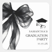 Moderne Black Bow Graduation Party Vierkante Sticker (Voorkant)