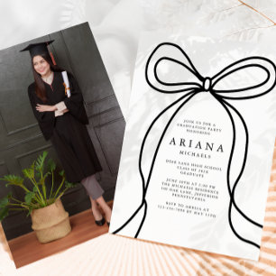Moderne Black Bow Photo Graduation Party Uitnodigi Aankondiging