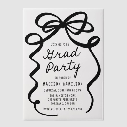 Moderne Black Bow Photo Graduation Party Vellum Uitnodigingen (Voorkant)