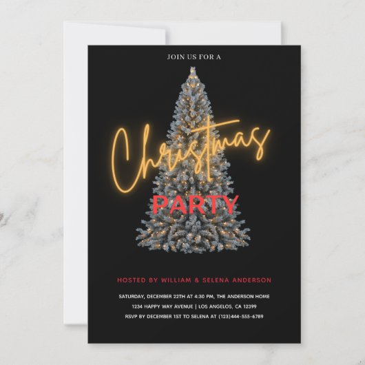 Moderne Black Christmas Party Uitnodiging (Voorkant)