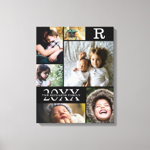 Moderne Black Color Block Family 6 Foto Collage Canvas Afdruk