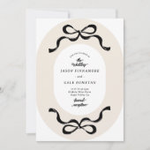 Moderne Black Cream Retro Bows Fotobruiloft Kaart (Voorkant)