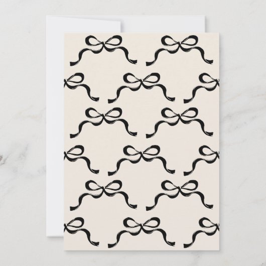 Moderne Black Cream Retro Bows Fotobruiloft Kaart (Achterkant)