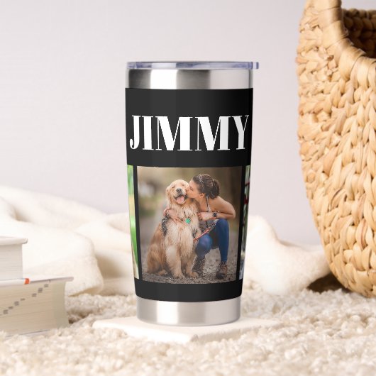 Moderne Black Dog Eigenaar Gift 3 Fotocollage Geïsoleerde Drinkbeker (Woonkamer)