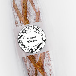 Moderne Black Doodles Bakkerij Border Keuken Cooki Ronde Sticker