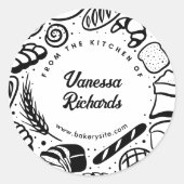 Moderne Black Doodles Bakkerij Border Keuken Cooki Ronde Sticker (Voorkant)