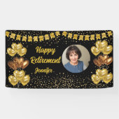 Moderne Black en Gold Happy Retirement Banner (Horizontaal)