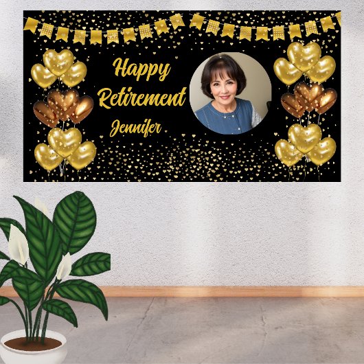 Moderne Black en Gold Happy Retirement Banner
