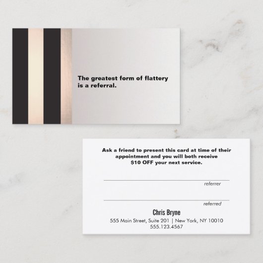 Moderne Black en Roos Gold Customer Referral Kaart (Voorkant / Achterkant)