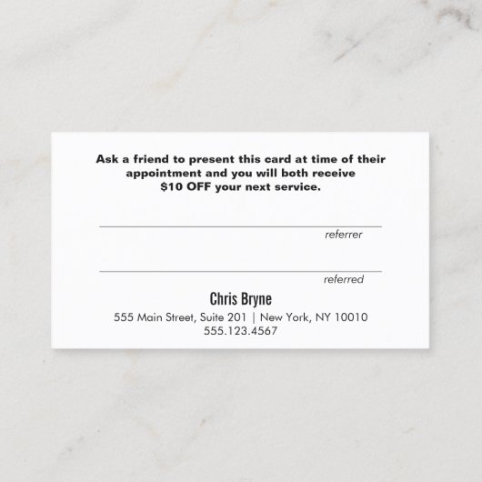 Moderne Black en Roos Gold Customer Referral Kaart (Achterkant)