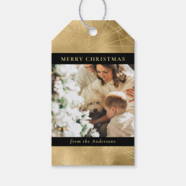 Moderne Black Faux Gold Christmas Familiefoto Cadeaulabel
