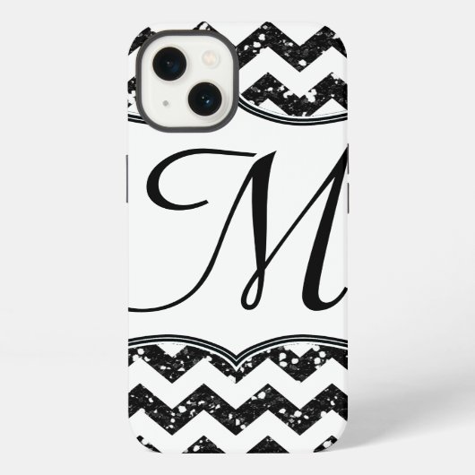Moderne Black Glitt Chevron Girly Monogram IPAD Ca iPhone Hoesje (Achterkant)