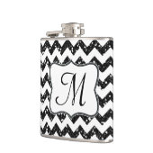 Moderne Black Glitter Chevron Monogram Whiskey Fla Heupfles (Links)