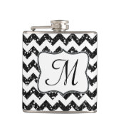 Moderne Black Glitter Chevron Monogram Whiskey Fla Heupfles (Voorkant)