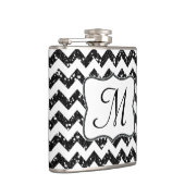 Moderne Black Glitter Chevron Monogram Whiskey Fla Heupfles (Rechts)