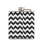 Moderne Black Glitter Chevron Monogram Whiskey Fla Heupfles (Achterkant)